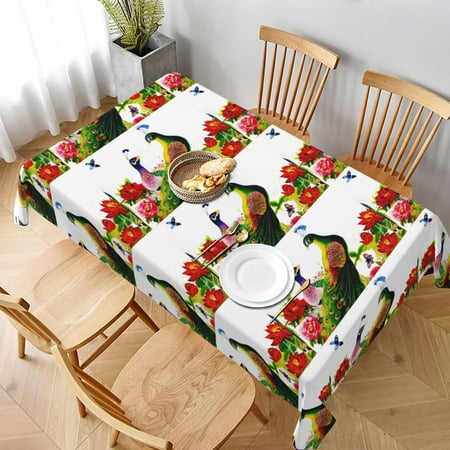

Tablecloth A Pair Of Peacocks With Japanese Red Flowers Table Cloth For Rectangle Tables Waterproof Resistant Picnic Table Covers For Kitchen Dining/Party(60x90in)
