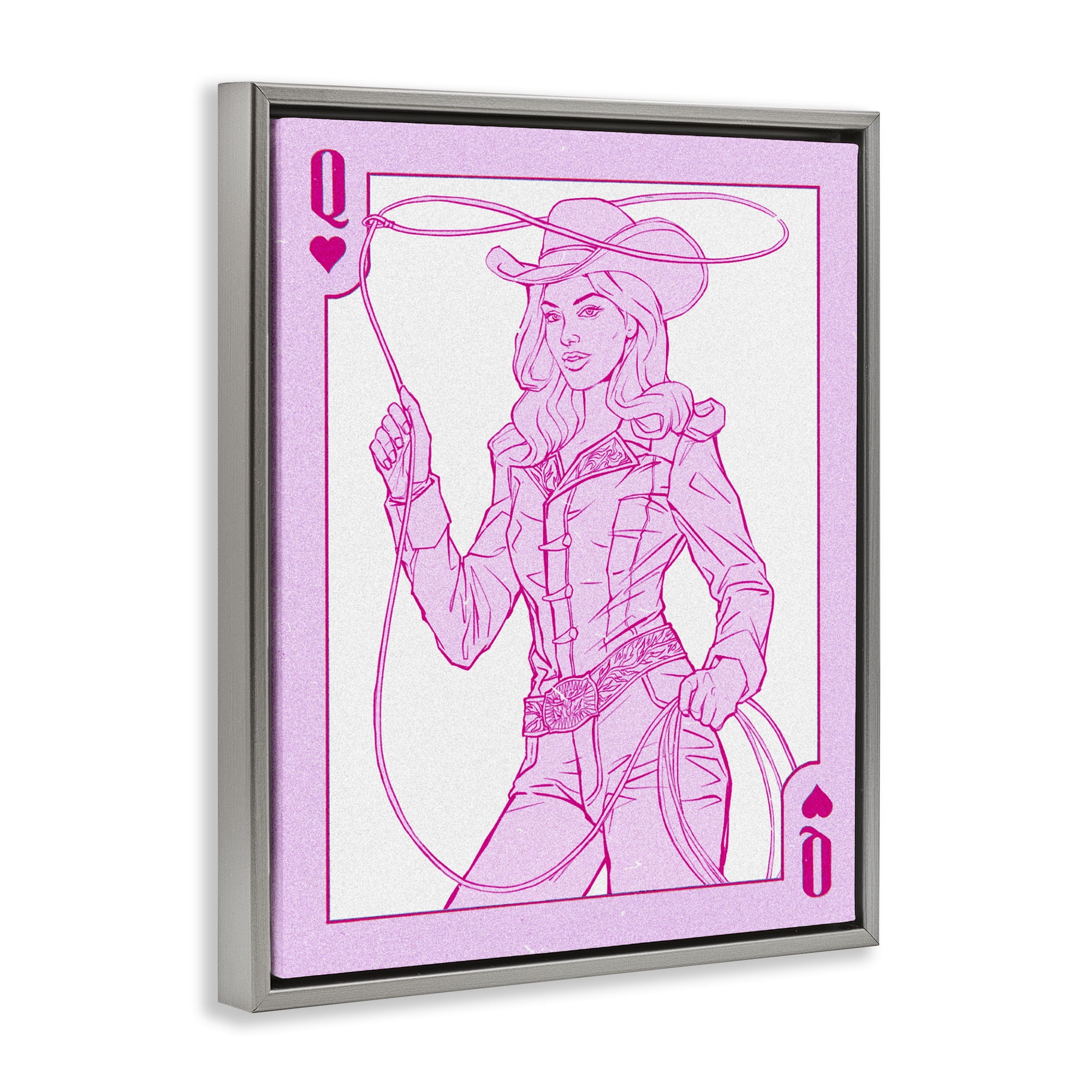 Stupell Industries Cowgirl Queen of Hearts Gray Framed Floater Canvas Wall Art, design by Ziwei Li