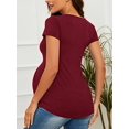 thumbnail image 6 of Yawrut Women's Fashionable Maternity Wear, Ruffled Pleated Elastic and Comfortable Wine red Short-Sleeved Maternity Top, 6 of 8