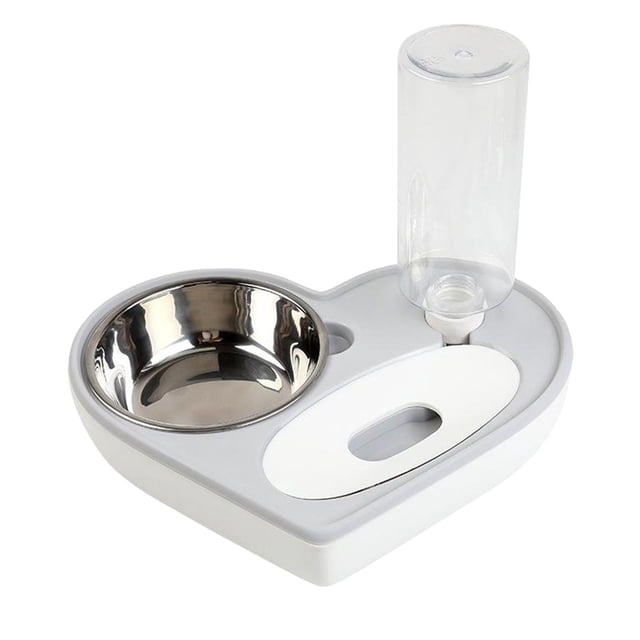 de tazón doble para agua y comida, dispensador automático de agua para mascotas con para comida, de tazones dobles para mascotas par gris