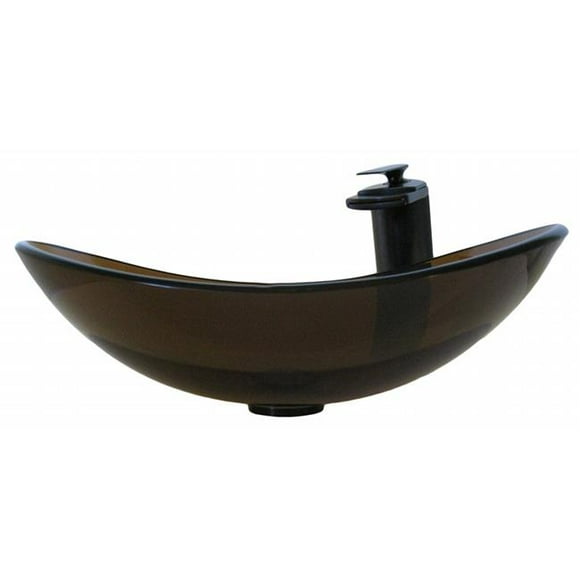 Oval Clear Brown Glass Vessel Sink with Oil Rubbed Bronze Faucet, Drain and Mounting Ring