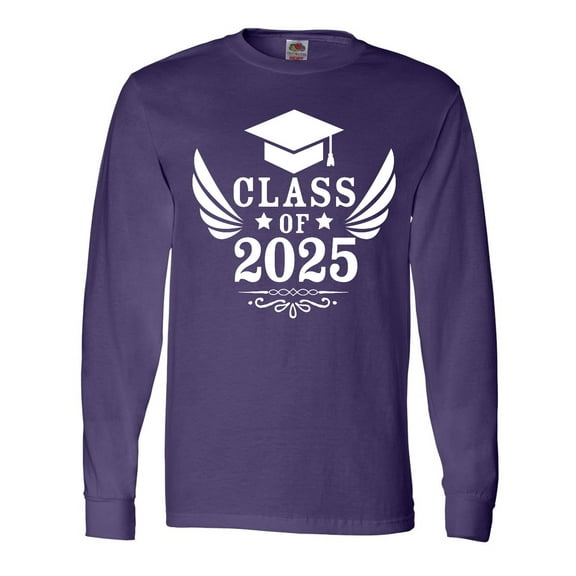 Inktastic Class of 2025 with Graduation Cap and Wings Long Sleeve T-Shirt