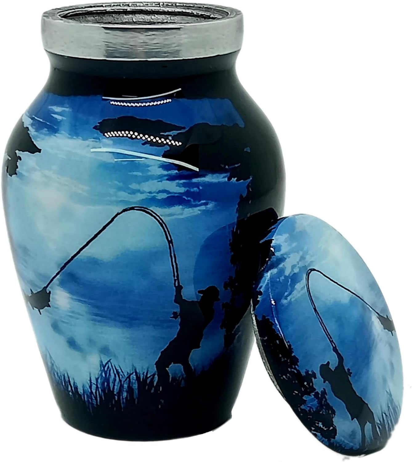 UR Keepsake Urn –Stylish Fishing Catching Keepsake Cremation Urn for Human Ashes with Velvet Box & Velvet Bag-Mini Keepsake Urn - Affordable Keepsake Urn (3 cu.in)