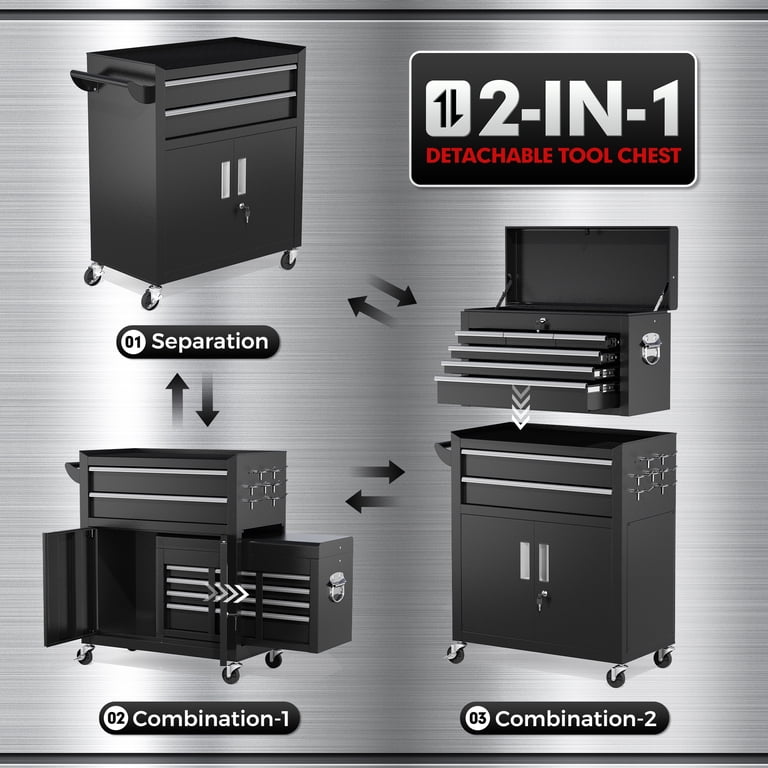 Suncrown 2-in-1 Tool Box, 8-Drawer Rolling Chest with Lockable