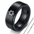 thumbnail image 1 of Judaism Star of David Stainless Steel Men's Spinner Ring with Necklace Chain, Religious Israel Jewish Magen David Star Rotatable Anti Anxiety Fidget Relieving Finger Ring, Black, Size 8, 1 of 7
