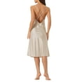thumbnail image 3 of INSPIRE CHIC Women's Satin Nightdress Sleeveless Backless Slit Silky Midi Nightgown S Champagne, 3 of 6