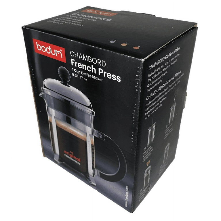 Bodum Chambord 4 Cup French Press Coffee Maker with Locking Lid Stainless  Steel, 17-Ounce