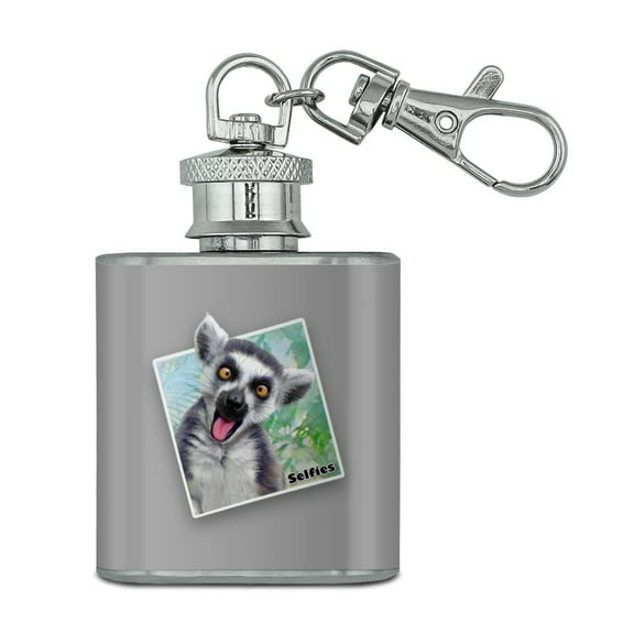 Lemur Selfie Picture Stainless Steel 1oz Mini Flask Key Chain