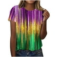 thumbnail image 2 of Gamivast Women Carnival Tops Striped Loose Crewneck Sequin Tees Holiday Short Sleeve Tunic Mardi Gras Party Blouse Fat-Tuesday Outfits 2026, 2 of 6
