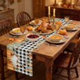 thumbnail image 2 of Orange Green Pumpkins Fall Table Runner - 72 Inch Long Thanksgiving Maple Leaf Plaid Cotton and Linen Blended Dress Scarves Farmhouse Table Runner for Kitchen Dining, Coffee Table, 13" x 72", 2 of 8