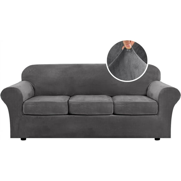 Housse de Canapé Moderne en Velours Peluche 4 Pcs à Haute Extensibilité, Protège-Meubles Ajusté, Housse de Canapé Épaisse de Luxe, Lavable à la Machine