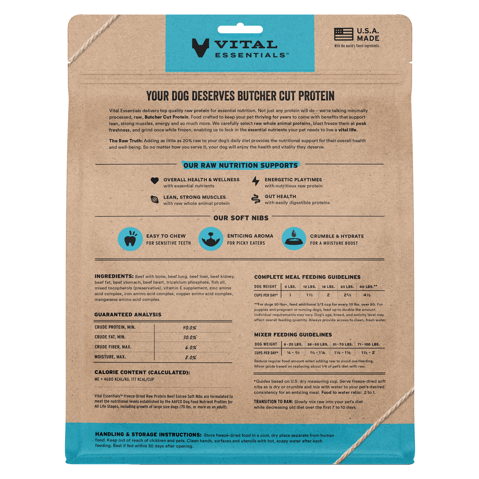 Vital Essentials Freeze Dried Dog Food, Raw Beef Soft Nibs | Complete Meal or Topper | 98% Beef, Organs & Bone | Limited Ingredient, High Protein, Grain Free Dry Dog Food | 14 oz bag