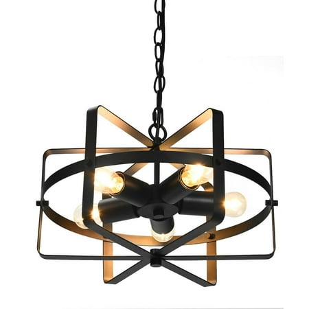 

Gymax 5-Light Industrial Pendant Light Metal Drum Shape Round Chandelier Ceiling Lamp