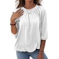 thumbnail image 3 of Avamo Women's 3/4 Sleeve Elastic-Hem Top Crew Neck Ruffle Blouse Casual Loose Basic Tunic T-Shirt Pullover, 3 of 5