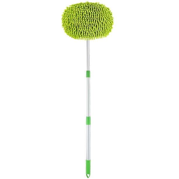 Kit de trapeador de cepillo de lavado de autos de microfibra Esponja de manopla con suministros de limpieza de autos de mango largo, 1 cabeza de repuesto gratis Poste de aleación de aluminio