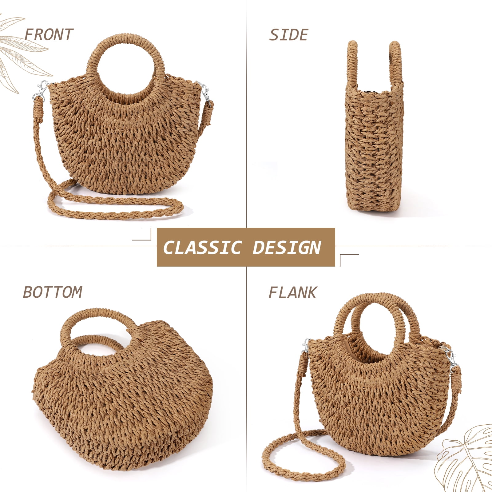 Gocvo Round Circle Straw Beach Tote Bag for Women, Handwoven Purse