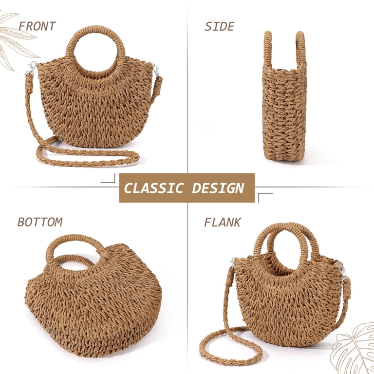 Gocvo Half-Round Straw Beach Bag with Shoulder Strap photo 3