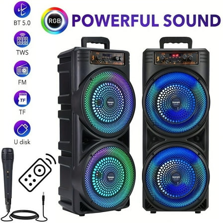 6000W Speaker, 8. 5-inch Dual Wireless Speaker, TWS Stereo Heavy Bass Loudspeaker, Large Size Portable Subwoofer Speaker, Party Sound System With Microphone, RGB Lights