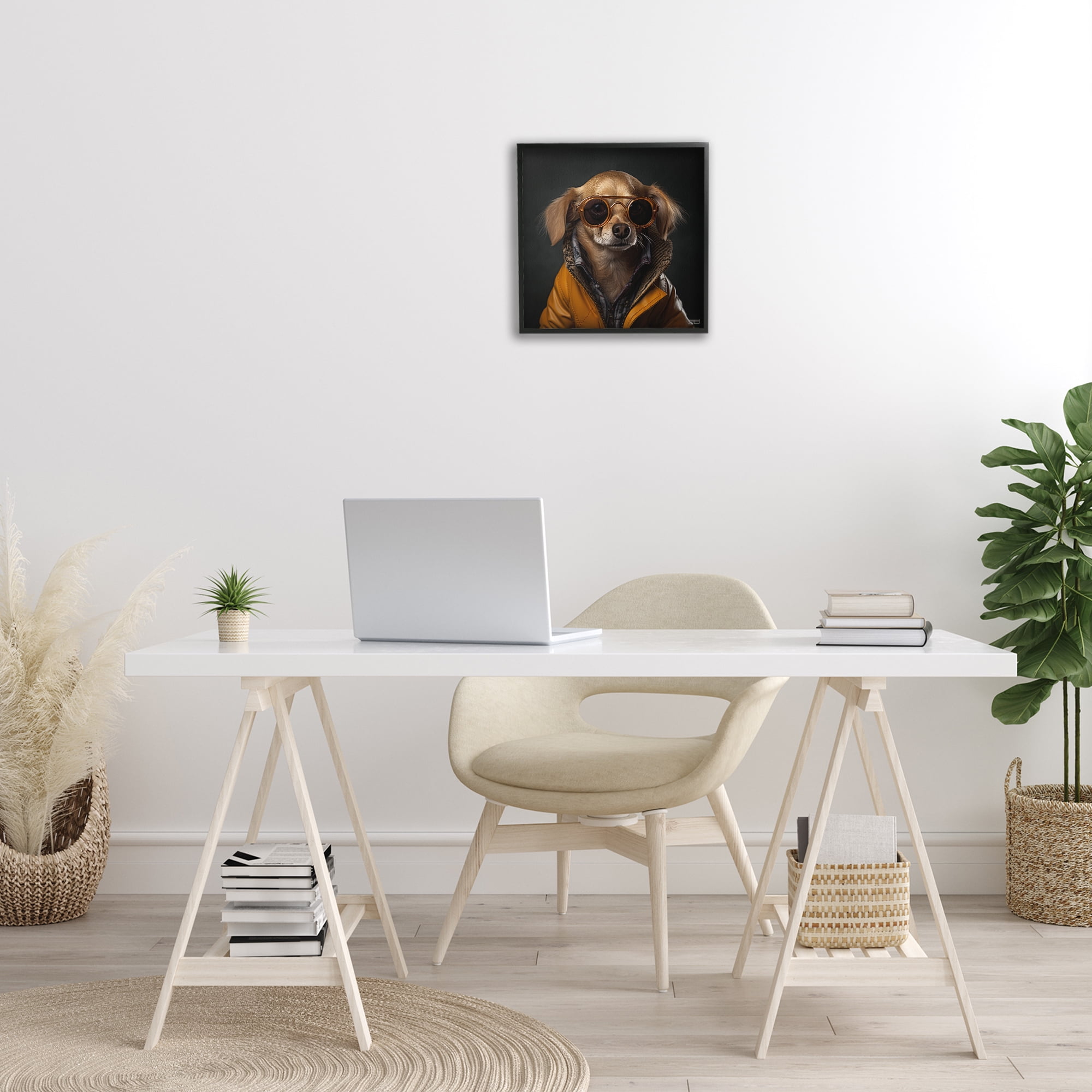 Stupell Industries Stylish Dog on Black Animals & Insects Painting Black Framed Art Print Wall Art, 17 x 17