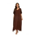 thumbnail image 5 of Beautybatik Brown Women Solid Caftan Kaftan Loungewear Maxi Plus Size Long Loose Dress 2X, 5 of 6