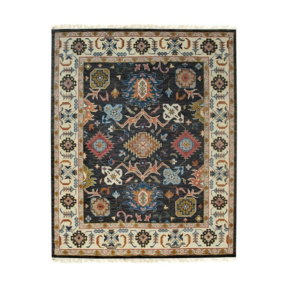EORC Charcoal Hand Knotted Wool Traditional Modern Knot Rug, 8' x 10