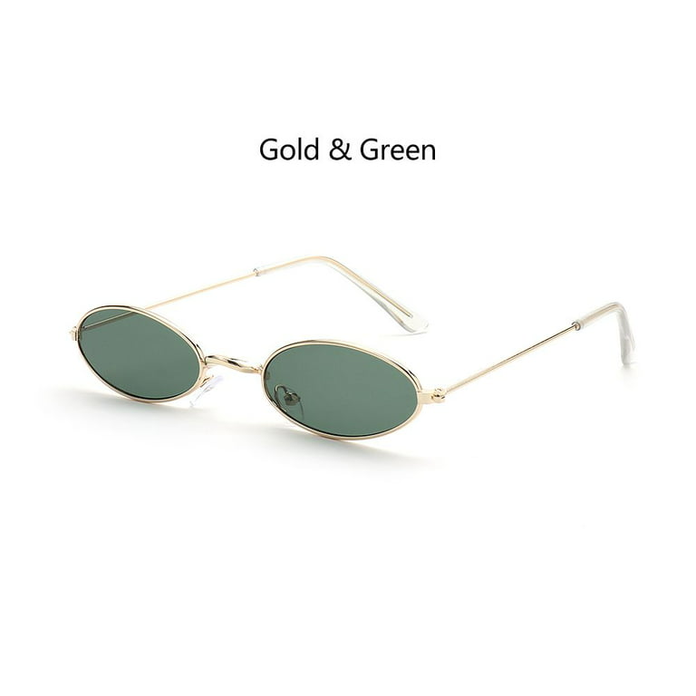 Retro Small Frame Men and Women Accessories Eyeglasses Oval Sunglasses  Vintage Shades Sun Glasses GOLD & GREEN 