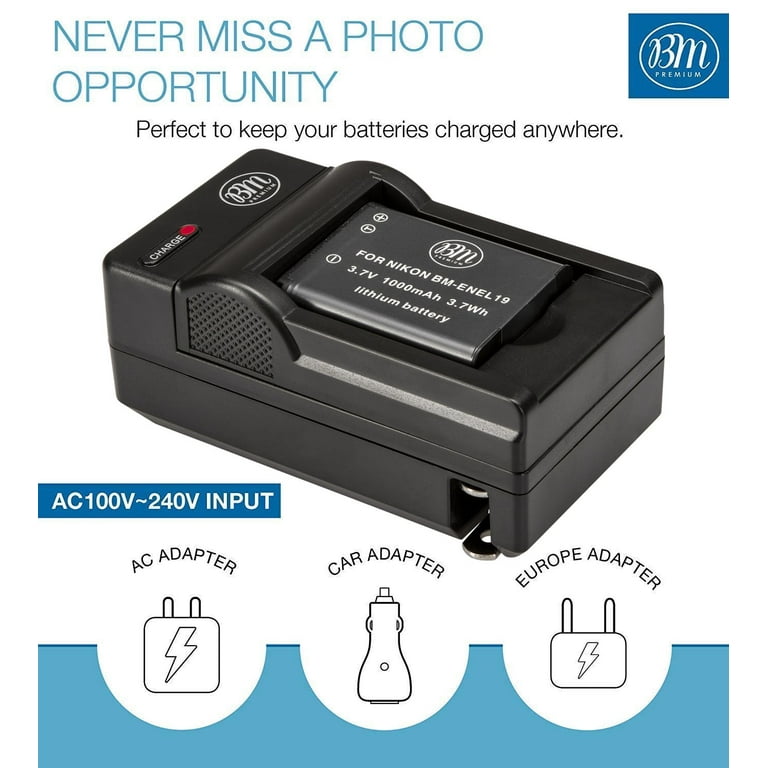 BM 2 EN-EL19 Batteries and Charger for Nikon Coolpix S3500 S3600