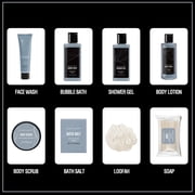 Bath Body Care Spa Gift Basket Sets for Men - 8 Pcs Luxury Leathers Scented Skin Self Care Kit Birthday Gifts for Him Grandpa