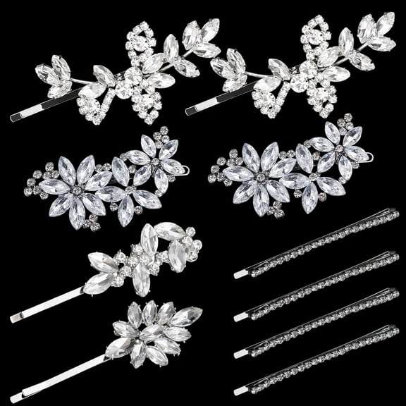 10pcs Crystal Flower Bridal Hair Clips for Women Girls Rhinestone Wedding Hair Clips For Brides Jewelry Barrette for Brides