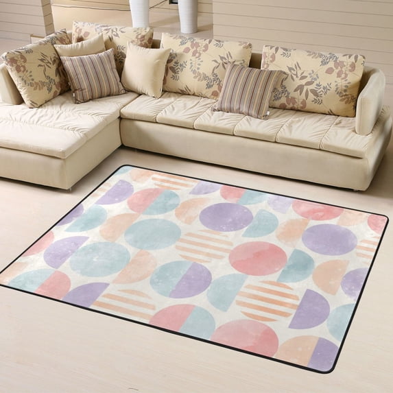 DouZhe Watercolor Geometric Circle Pink Pattern Area Rugs Non-Slip Machine Washable Floor Mat, Style Carpet Doormat, 63x48 inches