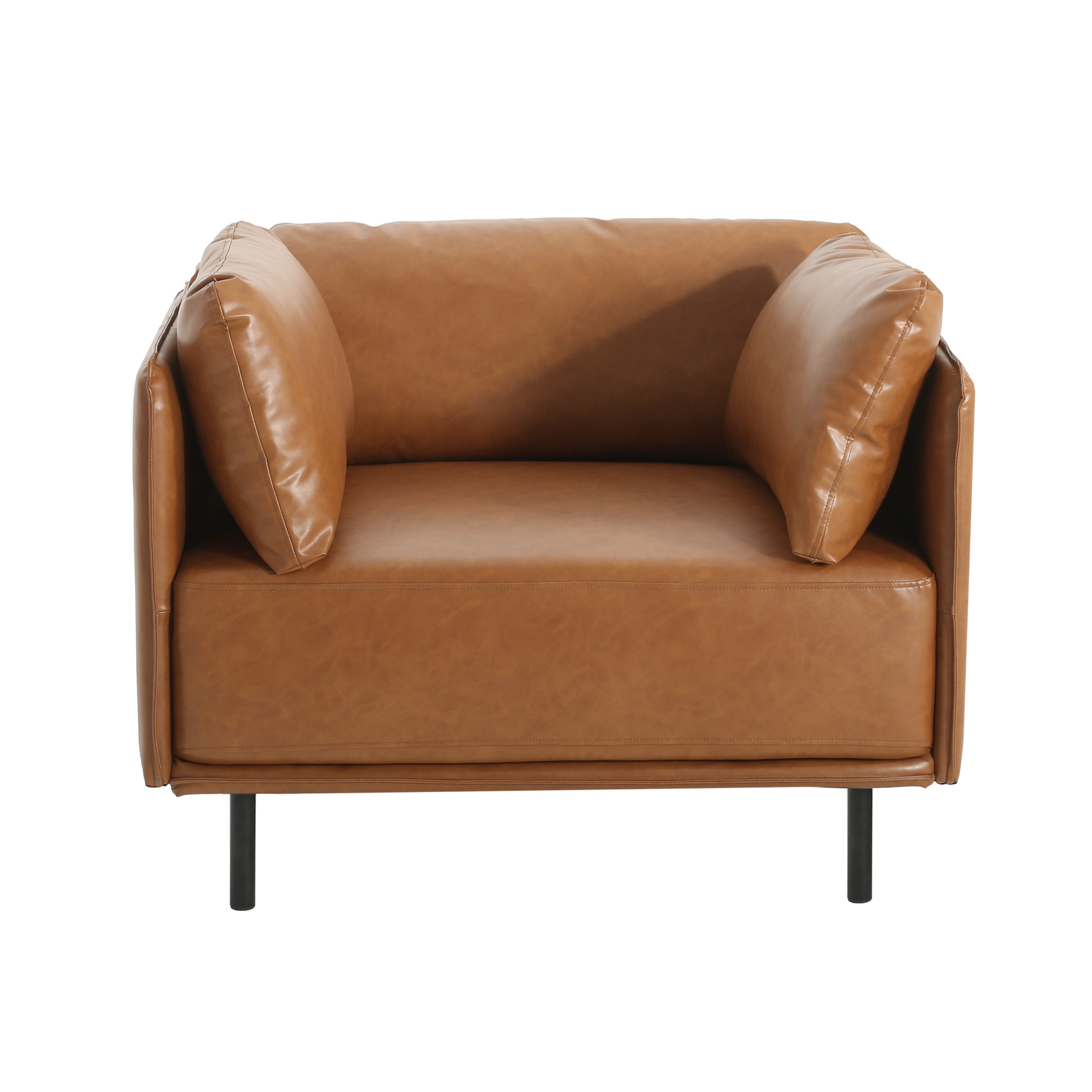 Noble House Cozy Seating Faux Leather Lounge Chair Vintage Chair with Steel Leg for Living Room, Brown