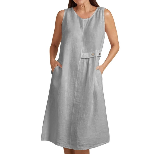 Vestido de Verano para las Mujeres Playa, Moda Vacaciones Color Sólido sin Mangas Hueco Fuera de la Fiesta Midi para Casual