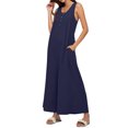thumbnail image 4 of SLADYGLO Women Crew Neck Buttons Down Side Pockets Ribbed Pleated Wide Leg Jumpsuits, 4 of 7