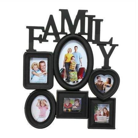 Leather Photo Holder 6-Opening Multi-sized Picture Frame Family Wall Collage Photo Holder Wall Table Display Home Bedroom Decor 30x37cm, White Black ()