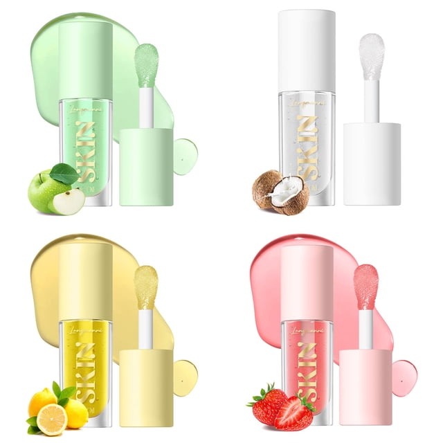 Brillo labial hidratante Mettick con aceite para rellenar labios, paquete de 4 frutas