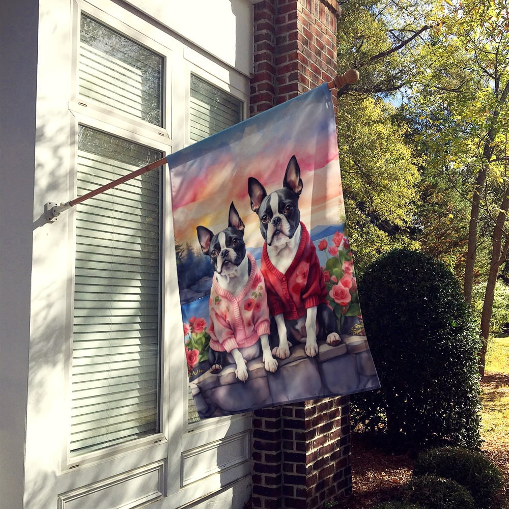 Boston Terrier Two Hearts House Flag 28 in x 40 in