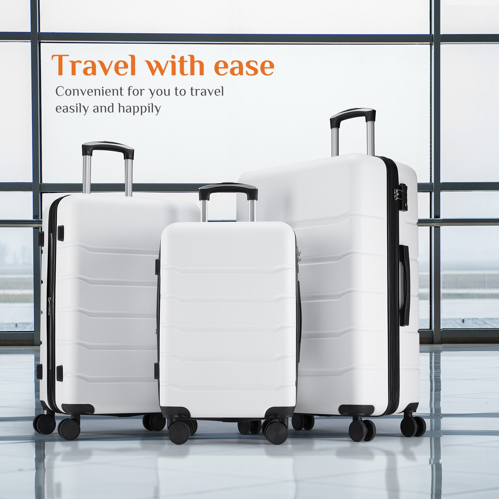CONCETTA 3 Pcs ABS Hardside Luggage Sets, Lightweight Expandable Hard Shell Rolling Suitcase TSA Lock Spinner Wheel Suit Cases, White