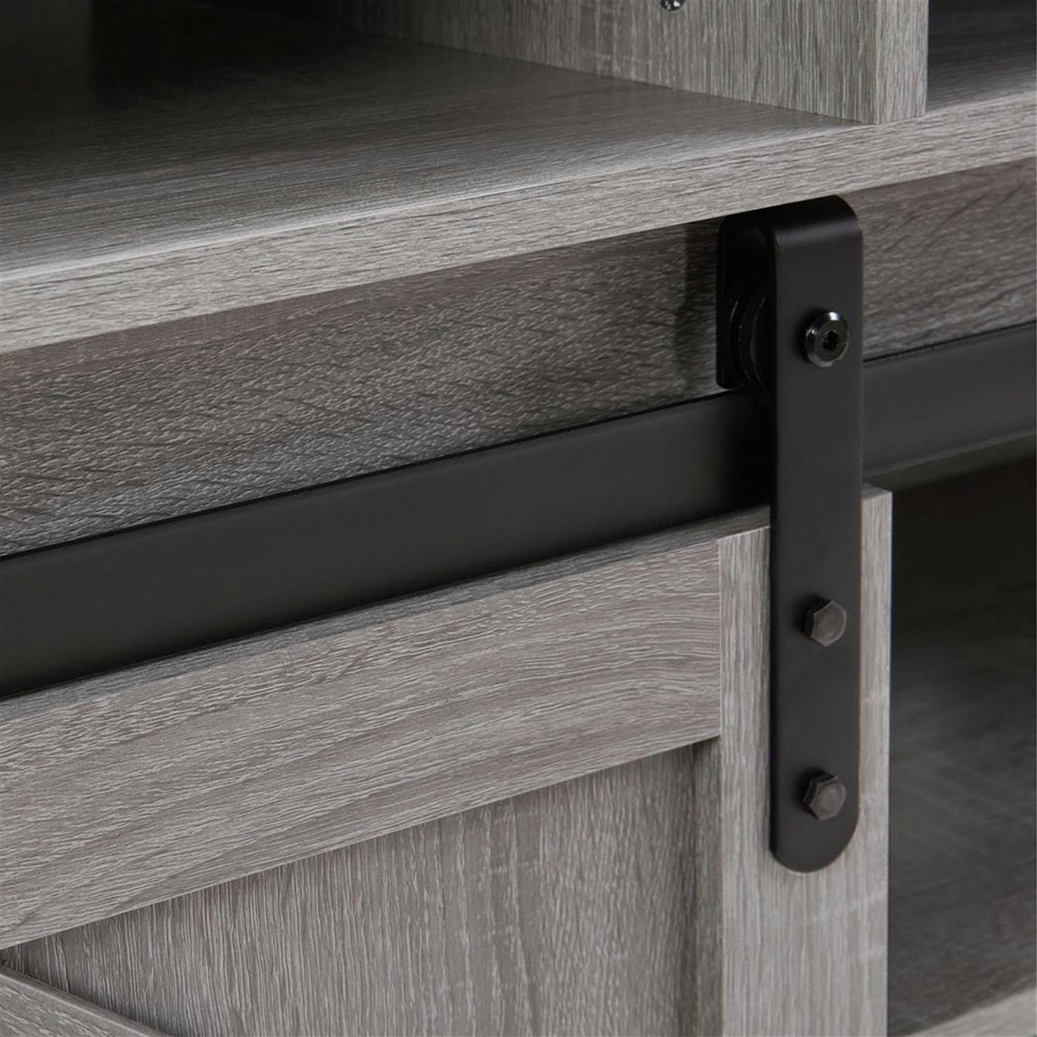 Demi Bonn Modern Fireplace TV Stand for Television up to 65" with Storage and Farmhouse Sliding Barn Doors, Entertainment Center with Cabinet and Shelves, Gray