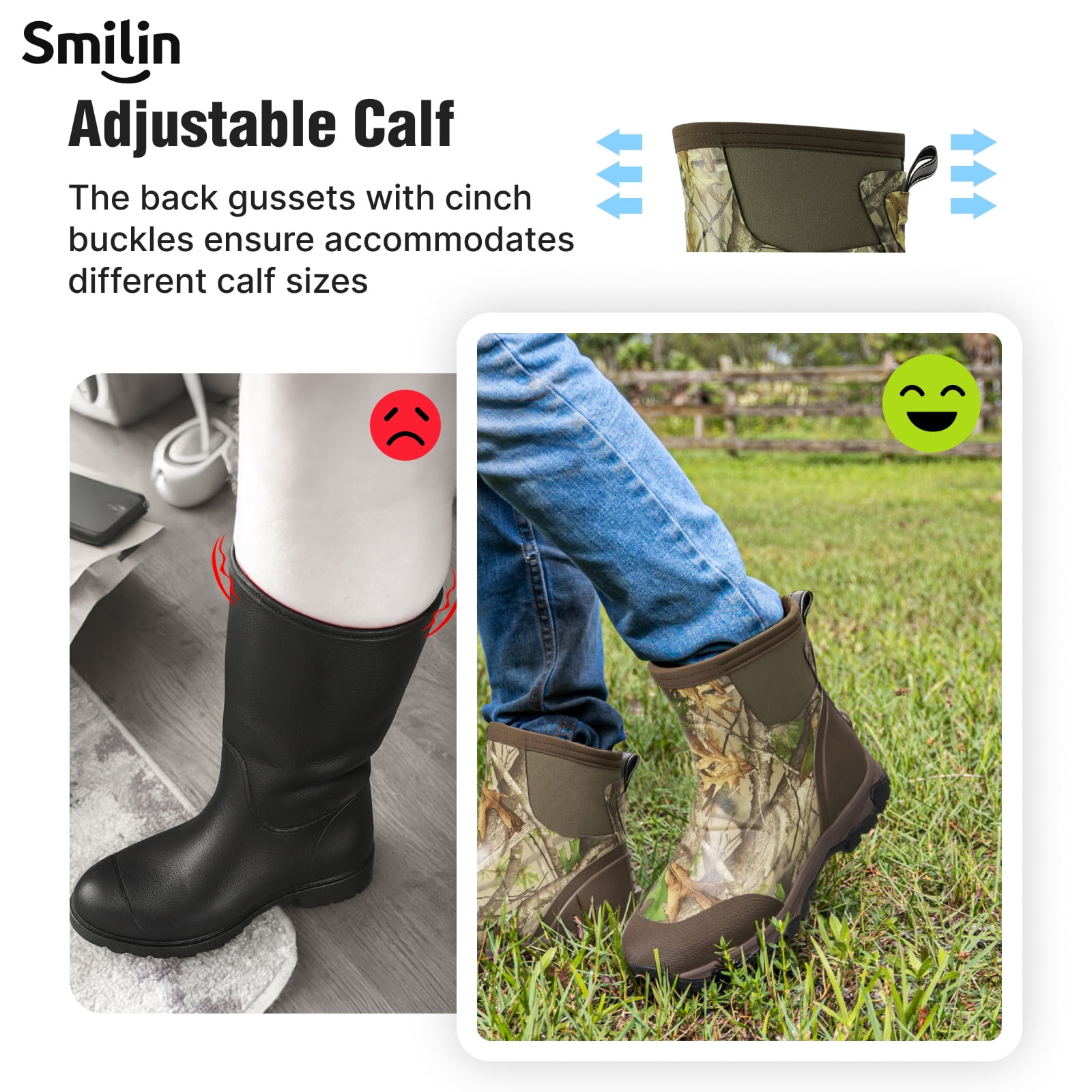 SMILIN Men's Rain Boots, Anti-Slip Ankle Height Outdoor Work Boots for Mud, Snow, Hunting, and All-Season Activities, Brown, US Size 12