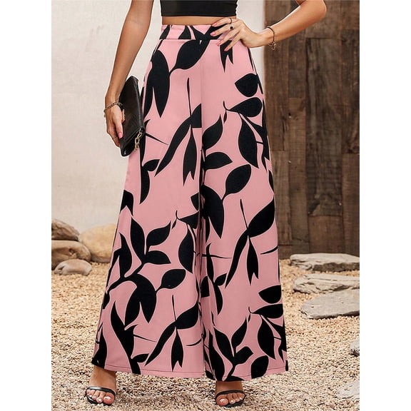 Womens High Waist Pants Casual Stretchy Wide Leg Lounge Pants Comfy Loose Fit Dress Pants Size S