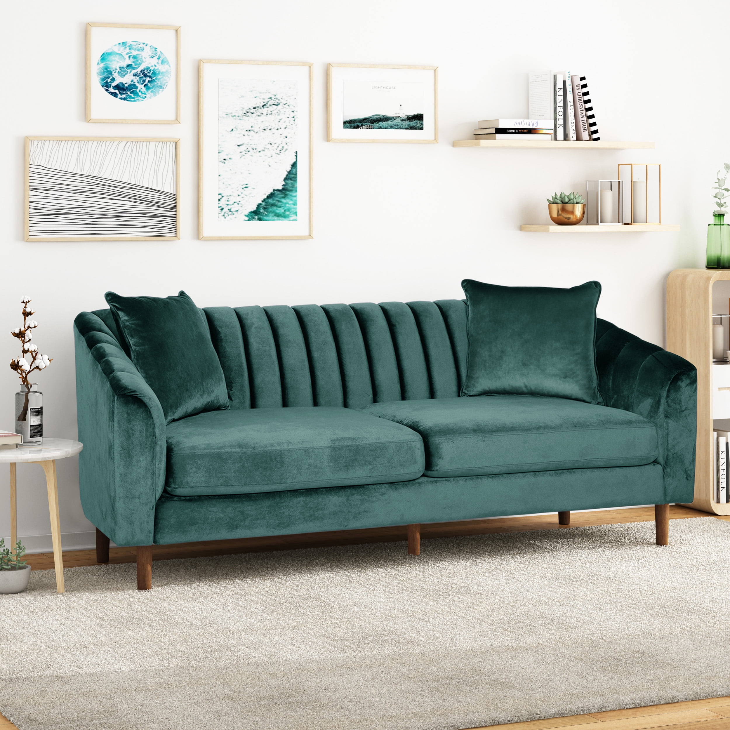 Noble House Orly Contemporary 3 Seater Velvet Sofa, Teal