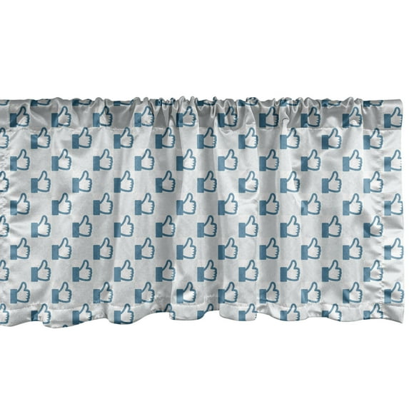 Contemporary Window Valance Pack of 2, Thumbs Up Like Button Symbols in Repeating Design Approval Sign Modern Art, Rod Pocket Curtain Valances Kitchen Bedroom, 2 Sizes, Sea Blue White, by Ambesonne