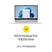 ASUS Vivobook Go 15.6” Laptop, Intel i3-N305, 8GB, 256GB, Windows 11 Home in S mode, Cool Silver, E1504GA-WS35