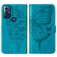thumbnail image 3 of SaniMore Case for Motorola Moto G Power 2023 (6.5"), PU Leather Skin with Luxury Embossed Butterfly [Wrist Strap & Card Slots & Flip Kickstand] Full-body Shockproof Business Wallet Cover, Blue, 3 of 7