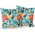 thumbnail image 2 of Teal Coral Floral Pillow Covers 16X16 Inch Turquoise Green Leaves Orange Flower Couch Pillow Cases Set of 2 Blue Red Aqua Cotton Cushion Case Farmhouse Home Decor For Bed Sofa Couch Living Room, 2 of 6