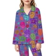 thumbnail image 5 of Gunia Little Girls Halloween Pajama Set 2 Piece Button Up Long Sleeve Tops Pants Nightwear Outfit For Toddler Kids Pjs Sleepwear Purple 7-8 Years, 5 of 5