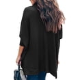 thumbnail image 5 of Women Turtle Cowl Neck Long Batwing Sleeve Waffle Knit Pullover Sweaters Oversized Loose Fit High Low Tunic Tops, 5 of 5