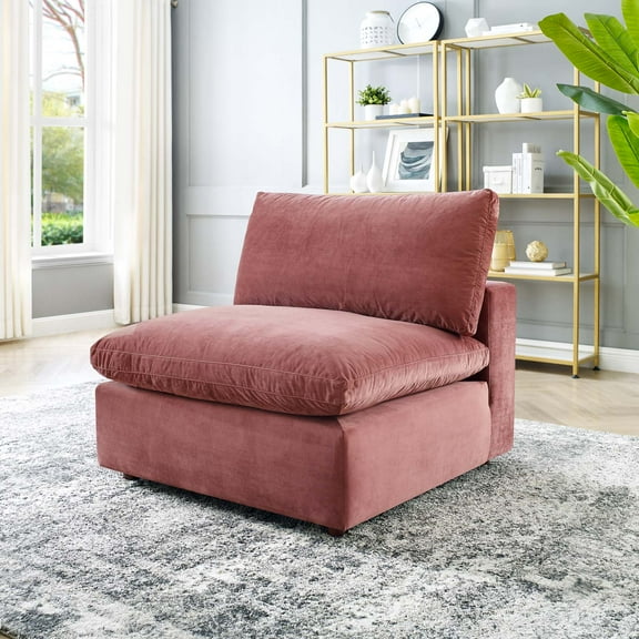 Modway Commix Down Filled Overstuffed Performance Velvet Armless Chair in Dusty Rose