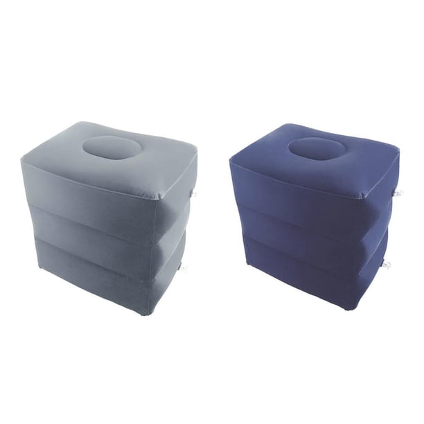 2 reposapiés de viaje con altura ajustable y reposapiés inflable portátil. Gris Claro Azul Profundo