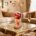 thumbnail image 5 of Valentine Decor Sweet Color Rose Cloche Bouquet​ Preserved Flowers Fairy Lights Silver Ribbon Wood Base Romantic Mantle Display Valentine's Day Gift, 5 of 6